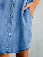 Robe Tunique Chemise en Jean manches courtes et poches