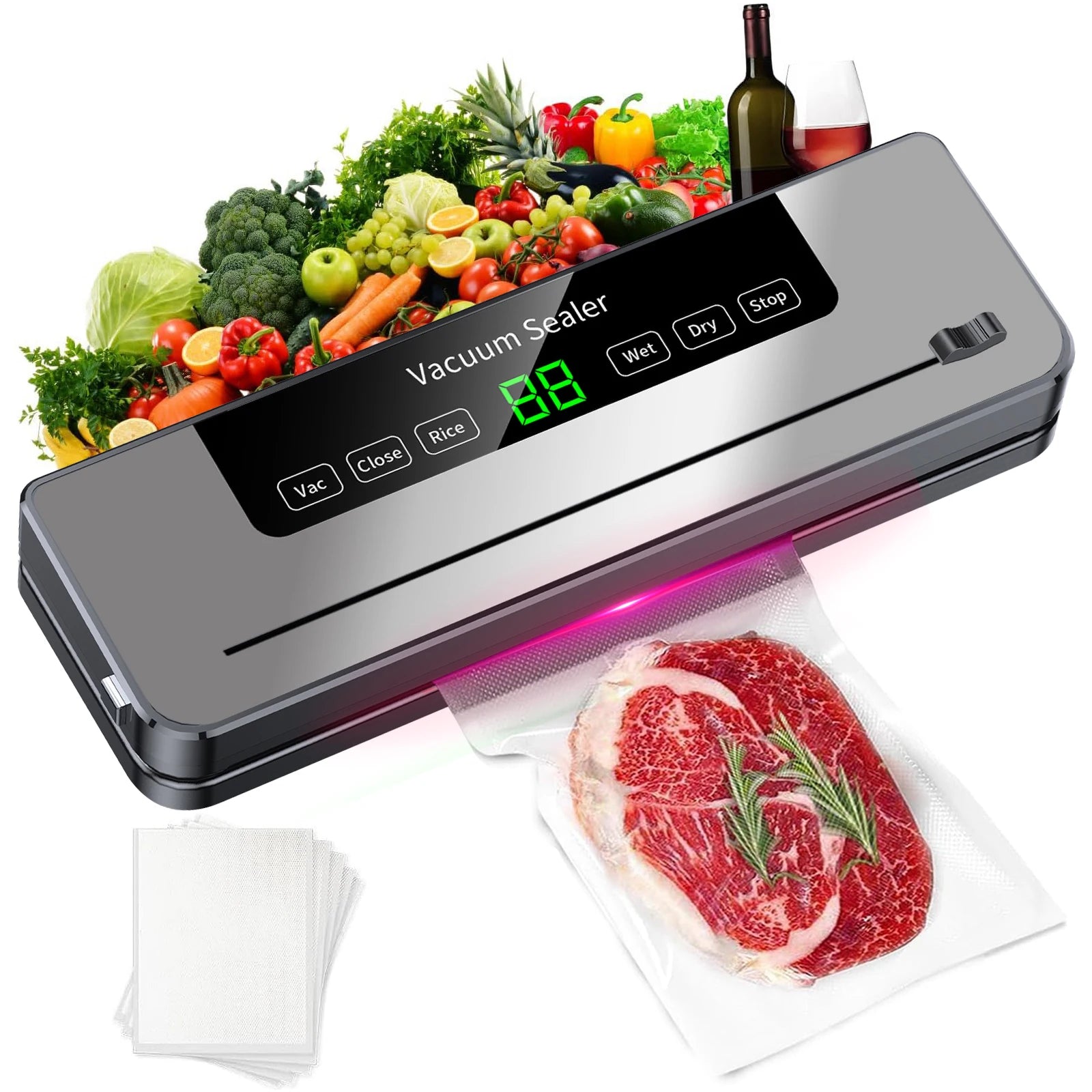 Automatic Food Sealer 220V with 10 Bags Included — Ideal for Home Kitchen