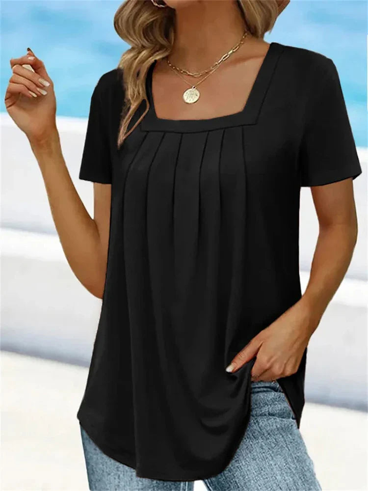 Women's Elegant Pleated Square Neck Shirt