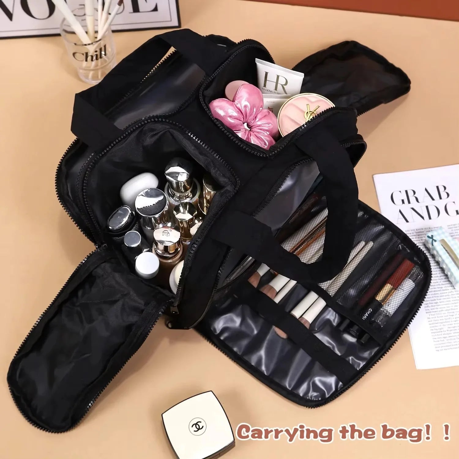Trousse de Toilette de Soin & Maquillage Portable – Multi-Compartiments avec Séparation Sec et Humide pour Voyage
