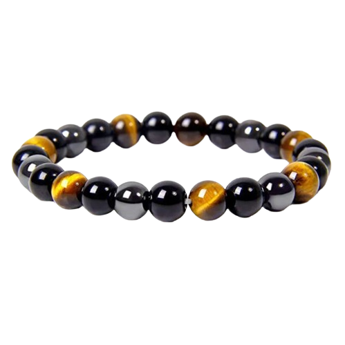 Triple Protection Bracelet - Tiger's Eye, Hematite, and Black Obsidian