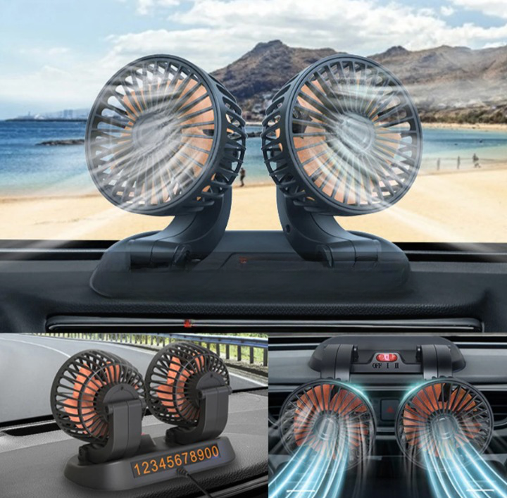Mini Ventilateur Rotatif Á Double Tête Pour Voiture
