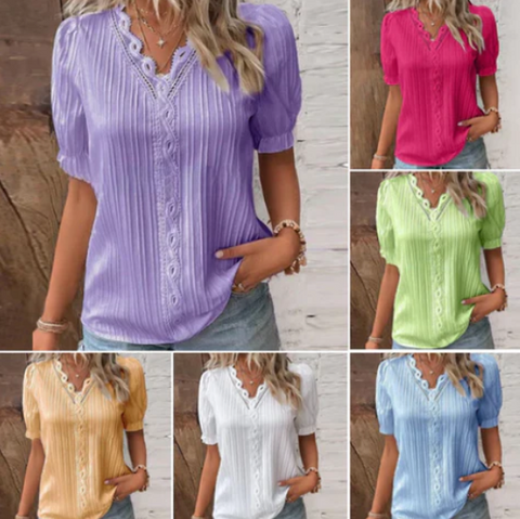 Chemise Elégante en Dentelle à col en V