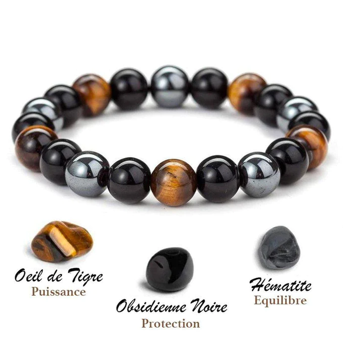 Triple Protection Bracelet - Tiger's Eye, Hematite, and Black Obsidian