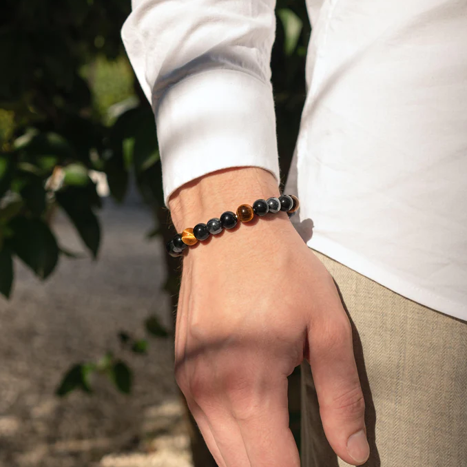 Triple Protection Bracelet - Tiger's Eye, Hematite, and Black Obsidian