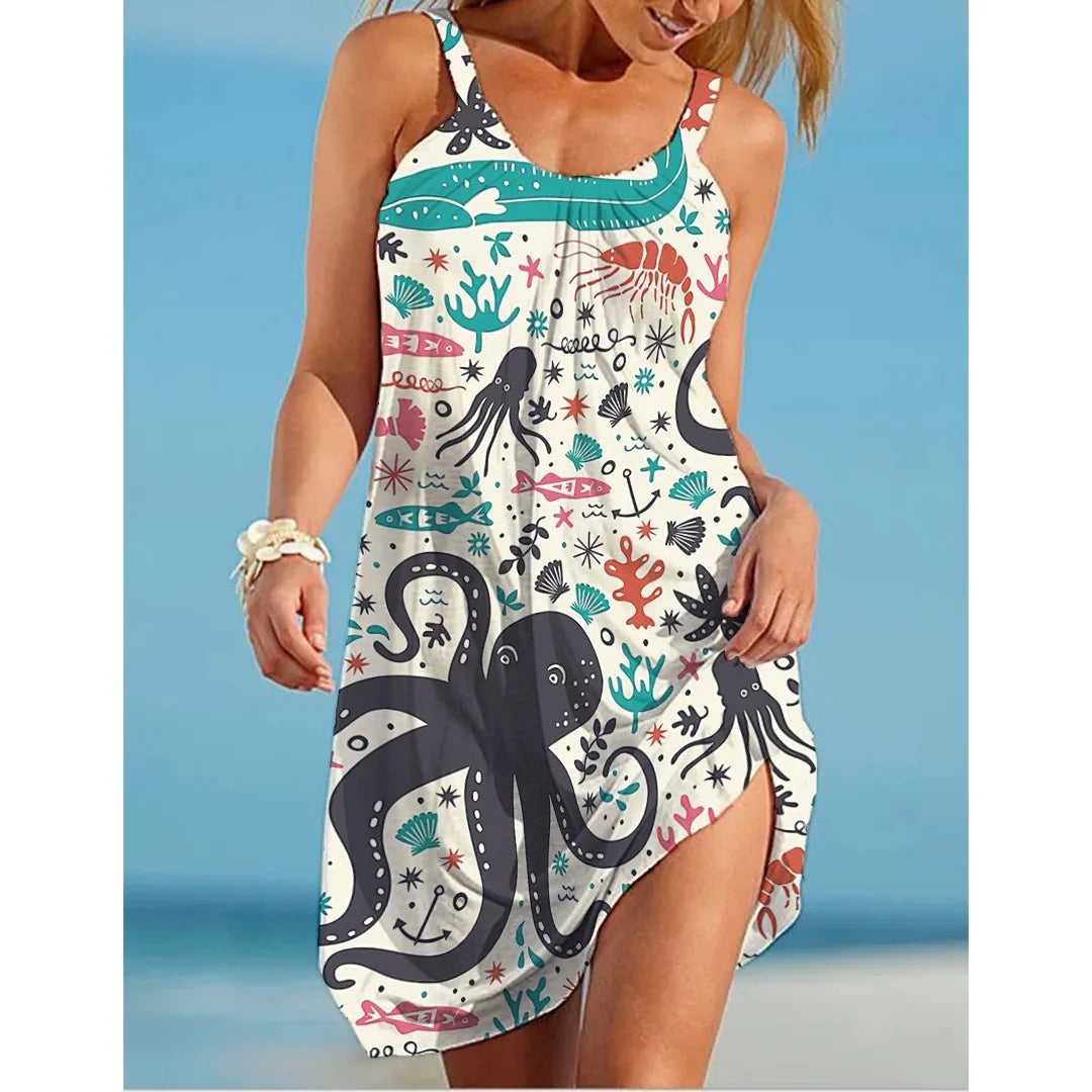 Robe de Plage à Imprimés Marins Sans Manches