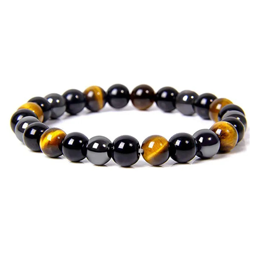 Triple Protection Bracelet - Tiger's Eye, Hematite, and Black Obsidian