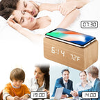 Wooden digital alarm clock with induction charger