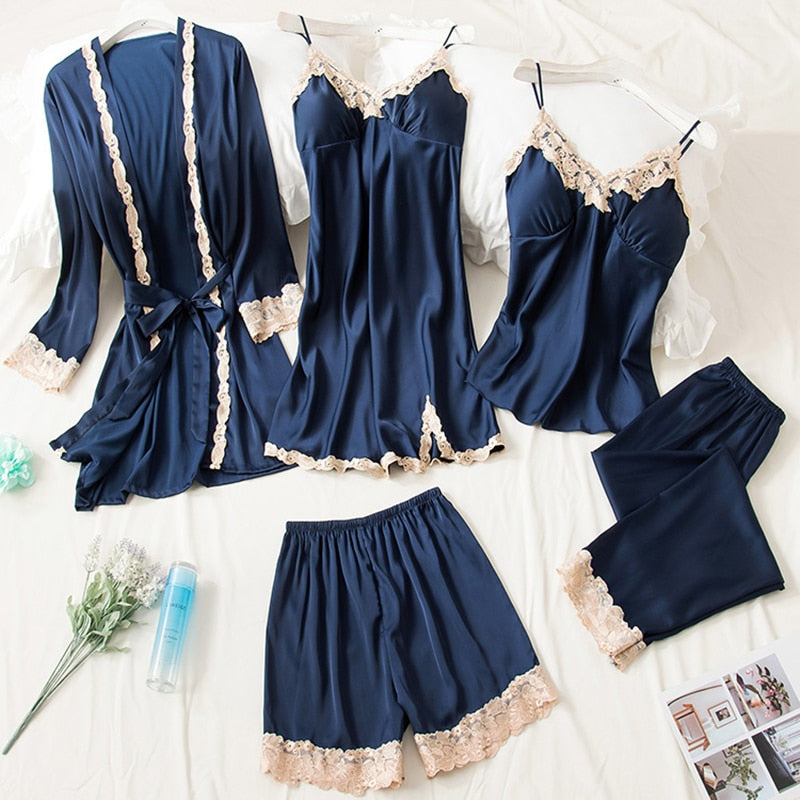 Satin pajama set - 5 pieces