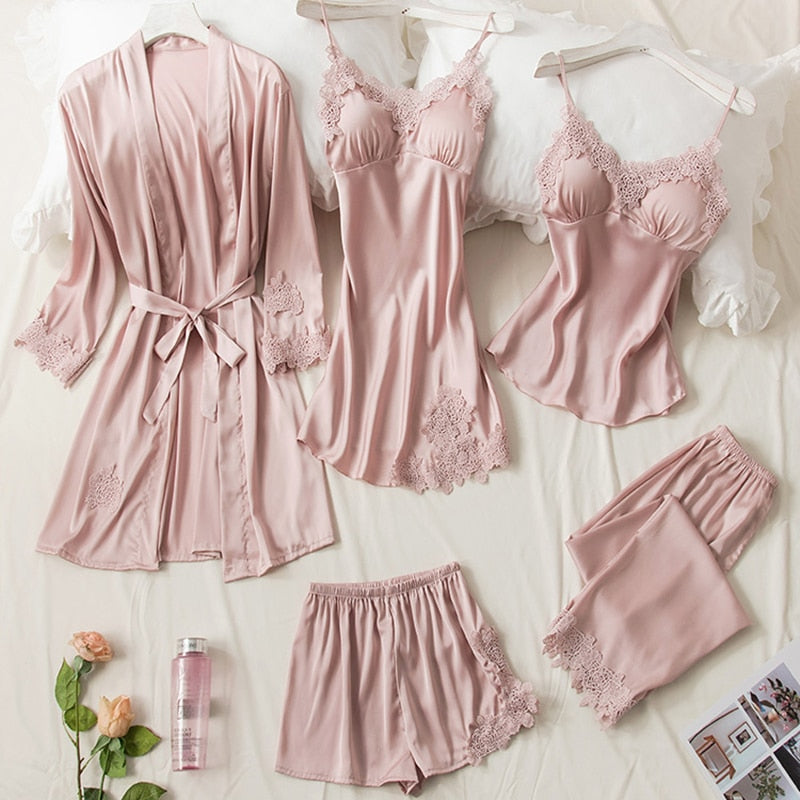 Satin pajama set - 5 pieces