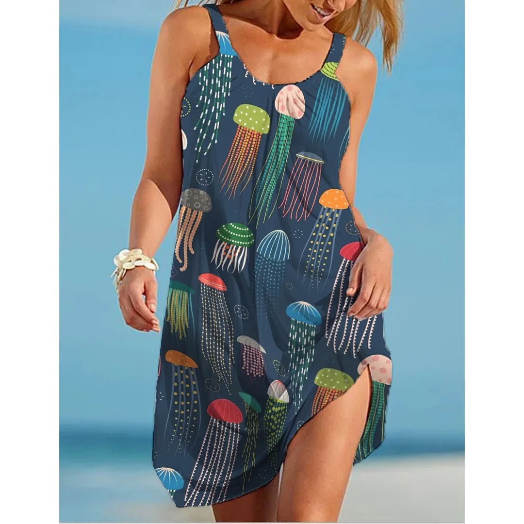 Sleeveless Nautical Print Beach Dress