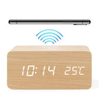 Wooden digital alarm clock with induction charger