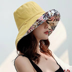 Reversible patterned wide-brimmed cotton bucket hat