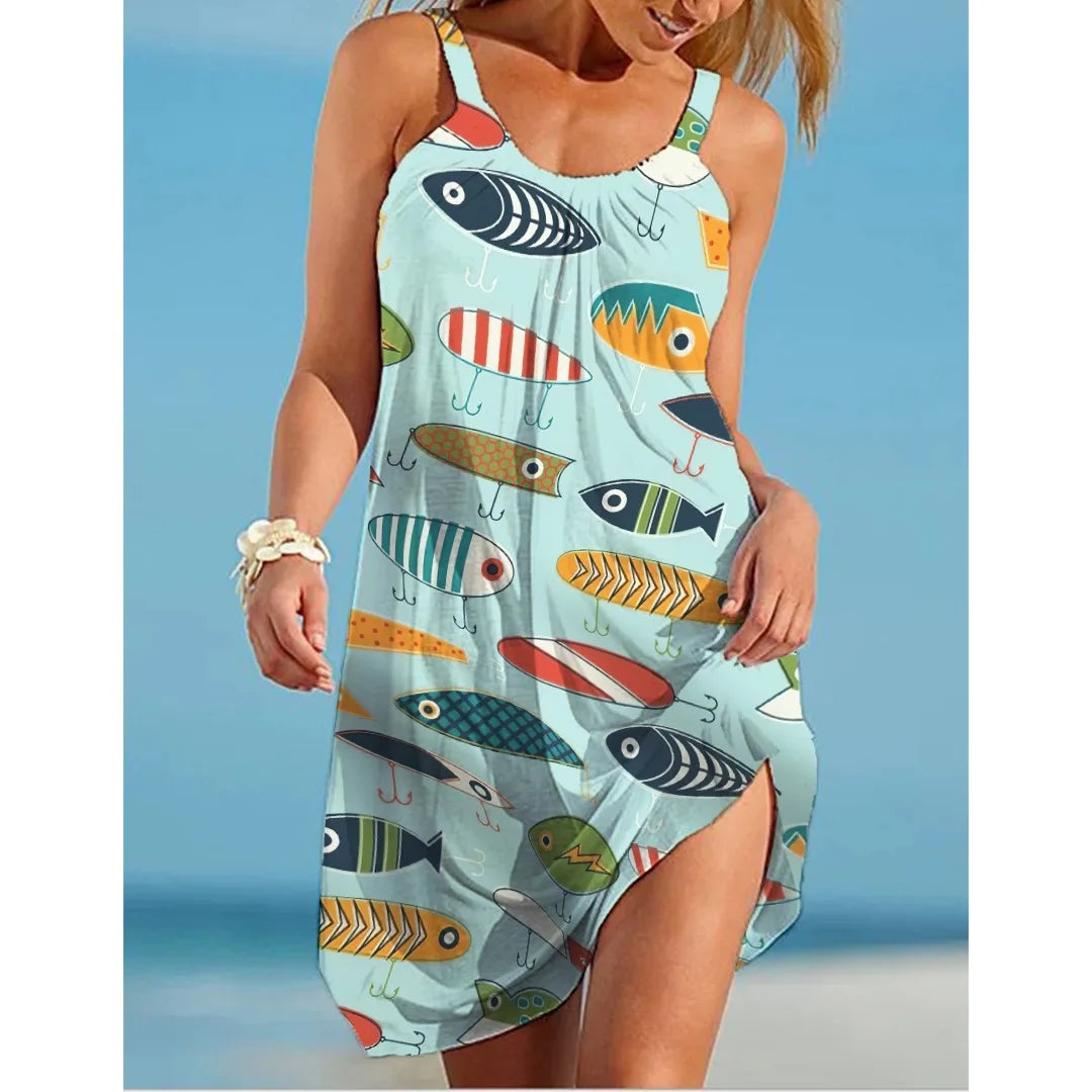 Sleeveless Nautical Print Beach Dress