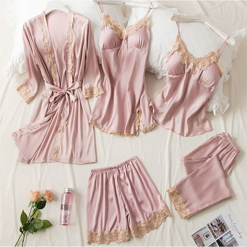 Satin pajama set - 5 pieces