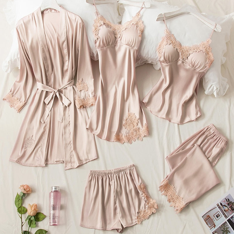 Satin pajama set - 5 pieces