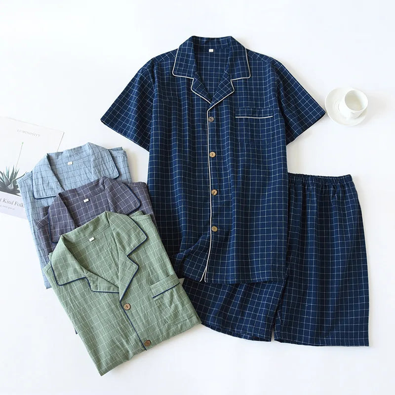 Pyjama en Gaze de Coton Chemise & Short Mixte - Printemps/ Été