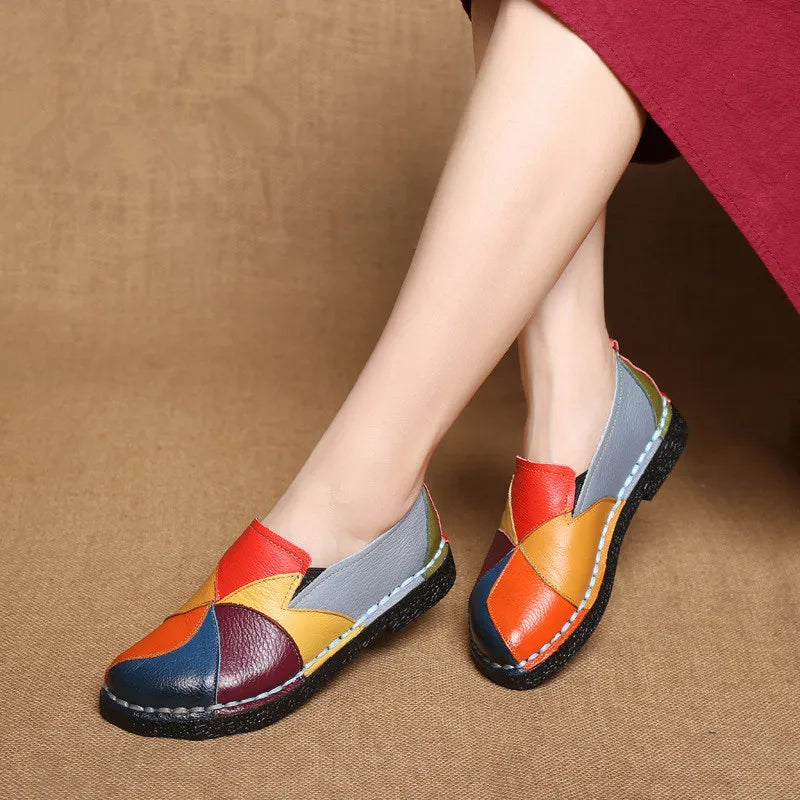 Mocassins Multicouleurs Estivales en Cuir de Vache pour Femmes