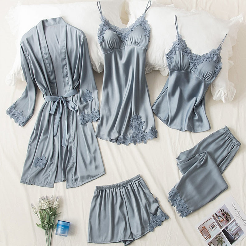 Satin pajama set - 5 pieces