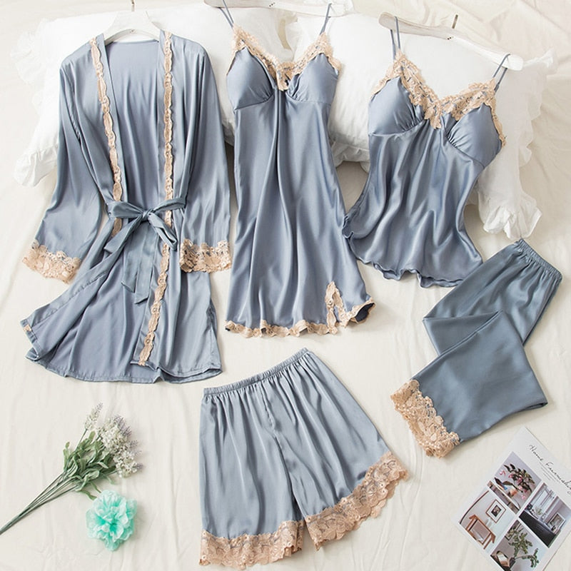 Satin pajama set - 5 pieces