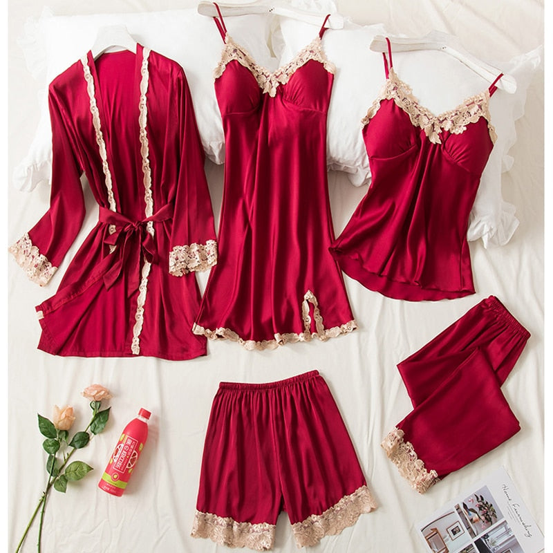 Satin pajama set - 5 pieces
