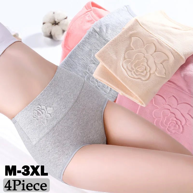 Pack of 4 High-Waisted Breathable Cotton Briefs