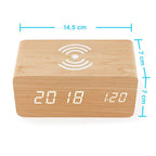 Wooden digital alarm clock with induction charger