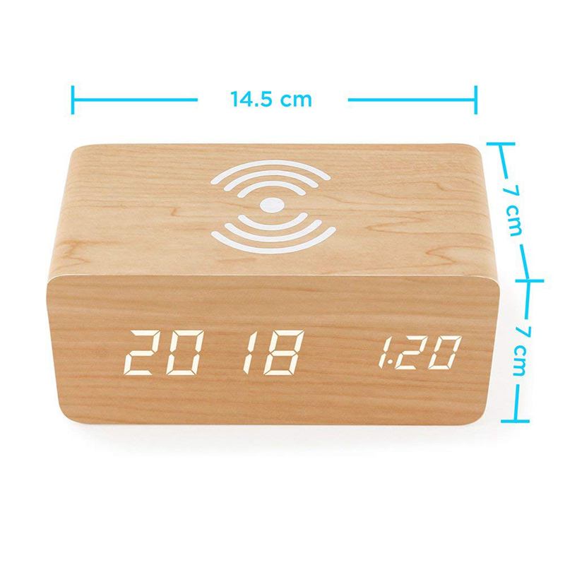 Wooden digital alarm clock with induction charger