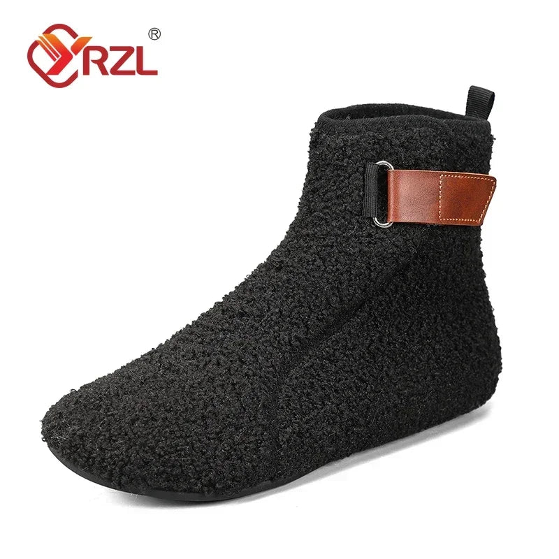 Fuzzy Loopback Bootie Slippers with PU Leather Strap
