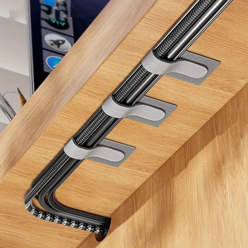 100x Self-adhesive Cable Tie - Reusable Hook and Loop