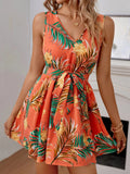 Robe à motif tropical avec ceinture à nouer