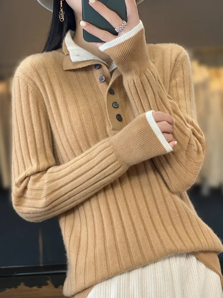 Pull à col rabattu pour femme en laine mérinos d'australie - Ultra Doux