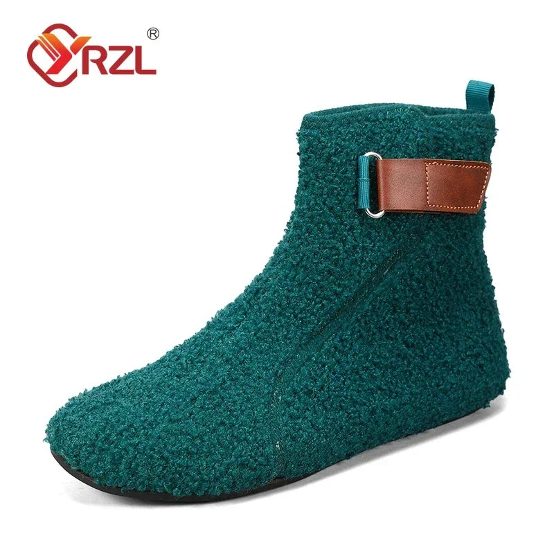 Fuzzy Loopback Bootie Slippers with PU Leather Strap