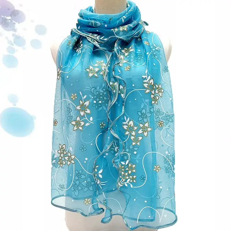 Foulard Femme Fleuri à Paillettes – Effet Soie, Léger & Élégant – Mi-Saison