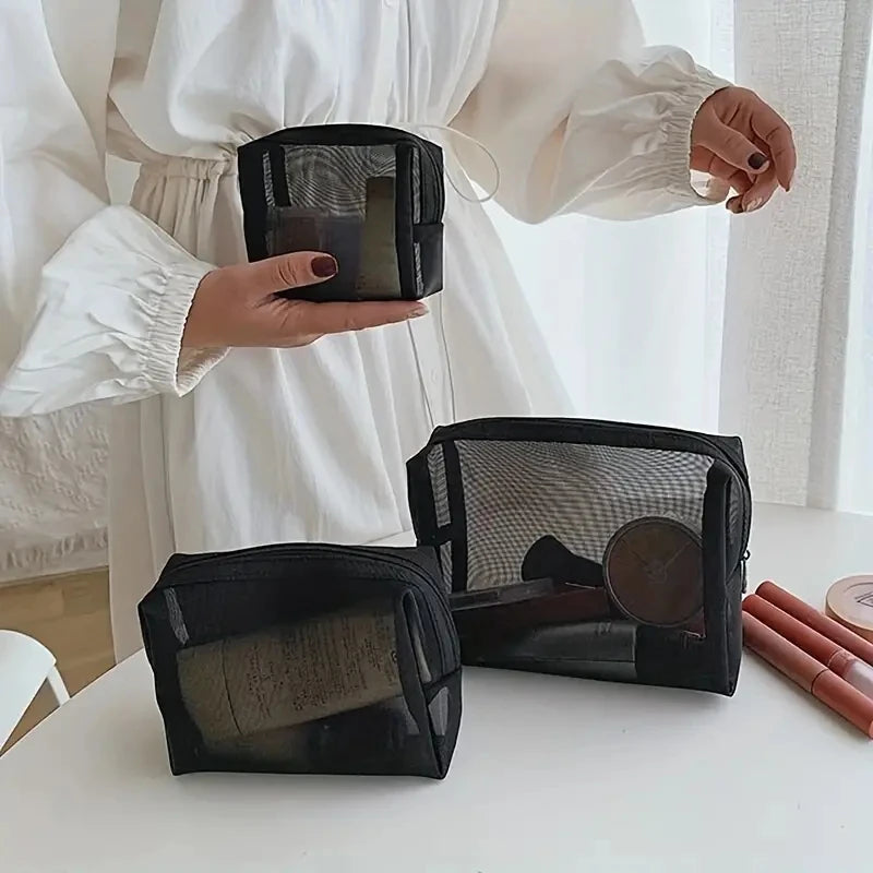 Ensemble de 3 Sacs à cosmétiques transparents en maille