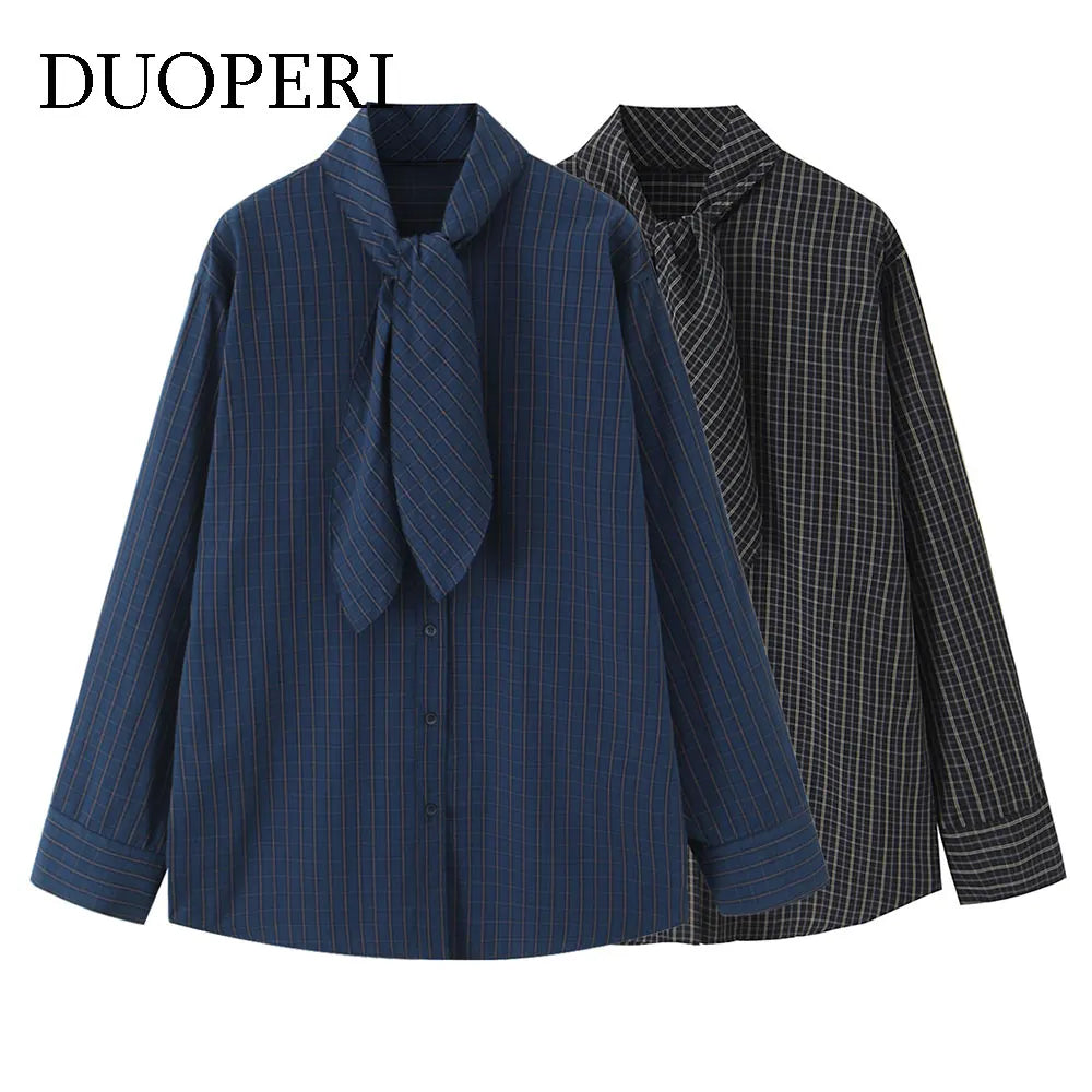 Chemise Élégante Femme à Col Lavallière & Manches Longues