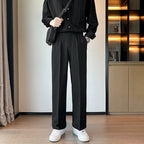 Men's Pleated Straight-Leg Suit Trousers