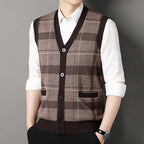 Sleeveless patterned knit cardigan