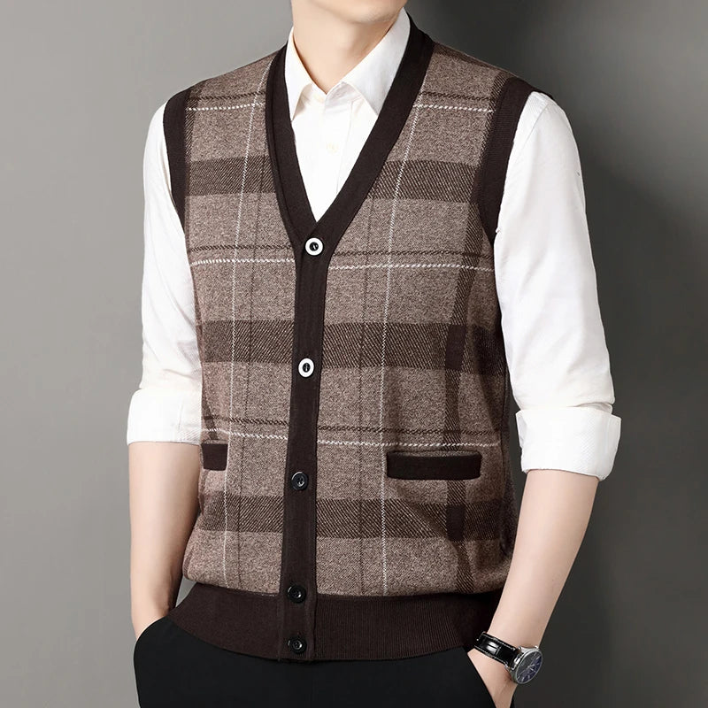 Sleeveless patterned knit cardigan