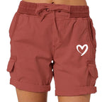 Women's Heart Print Cargo Shorts