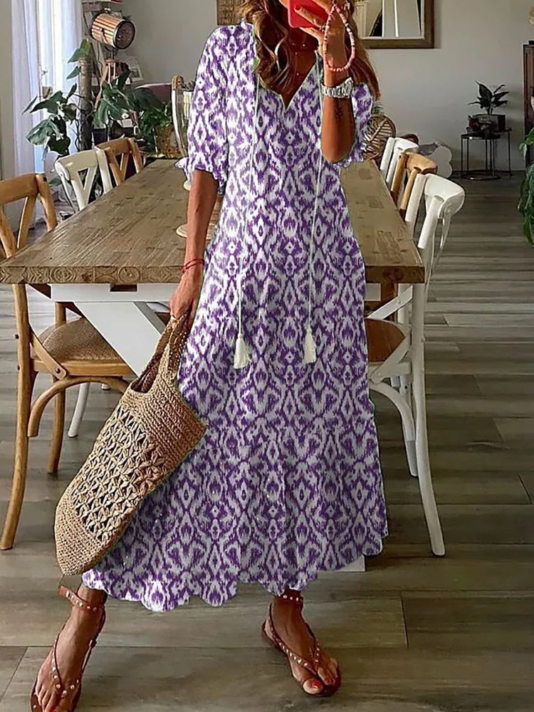 Long floral print summer dress