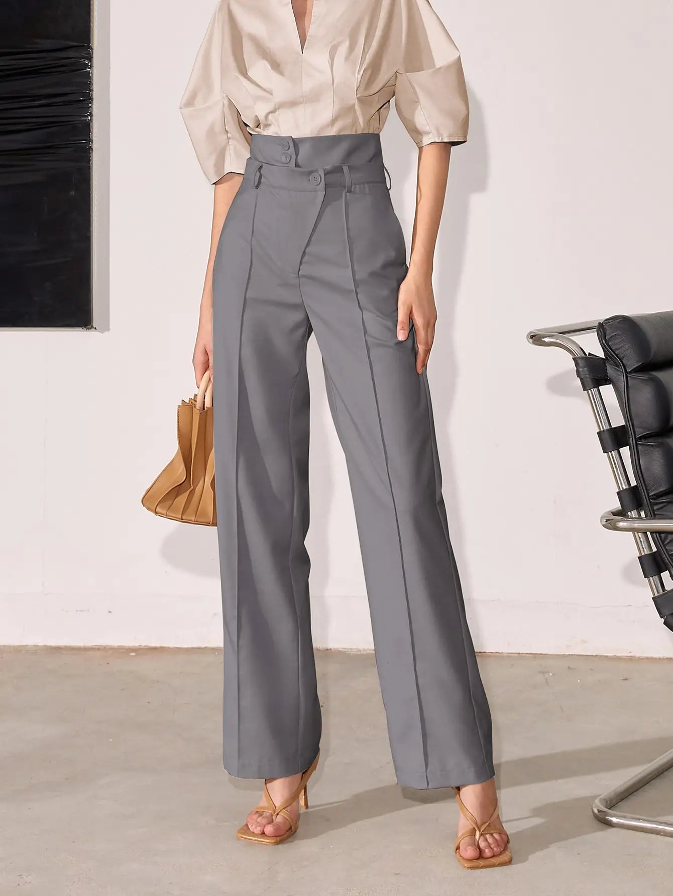 Women's High-Waisted Pleated Tailored Trousers