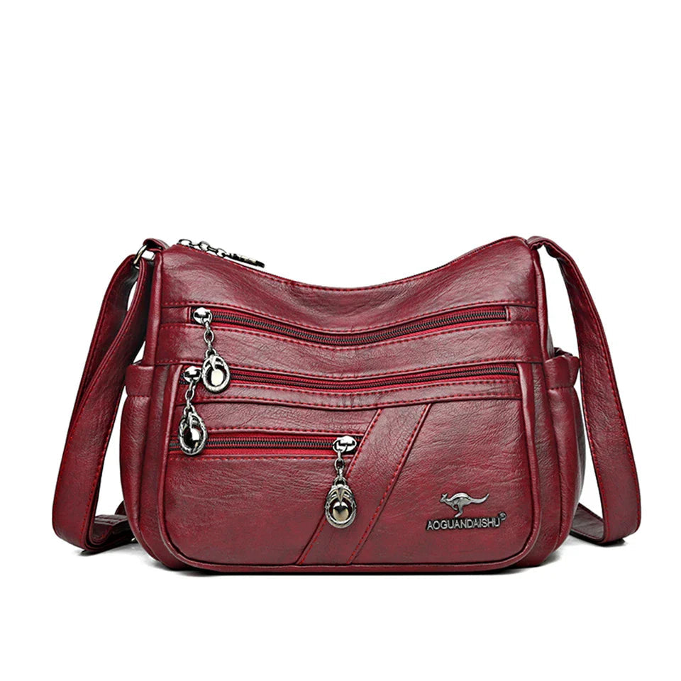 Soft PU Leather Crossbody Bag - Multi-Pocket