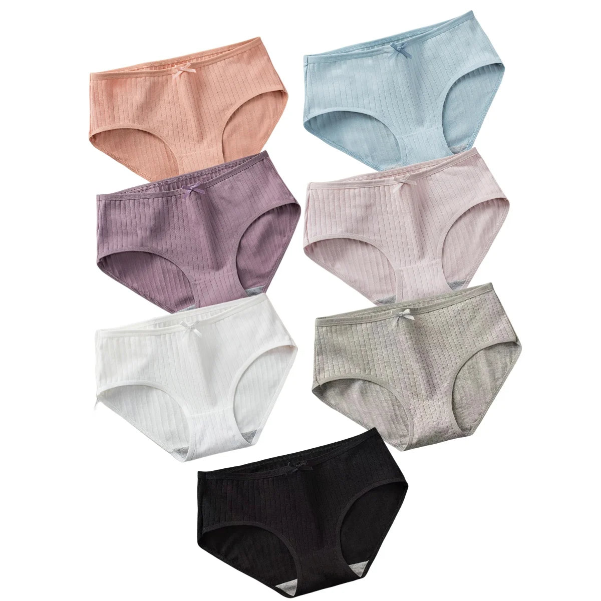 Pack of 7 Ribbed Cotton Briefs with Small Bow