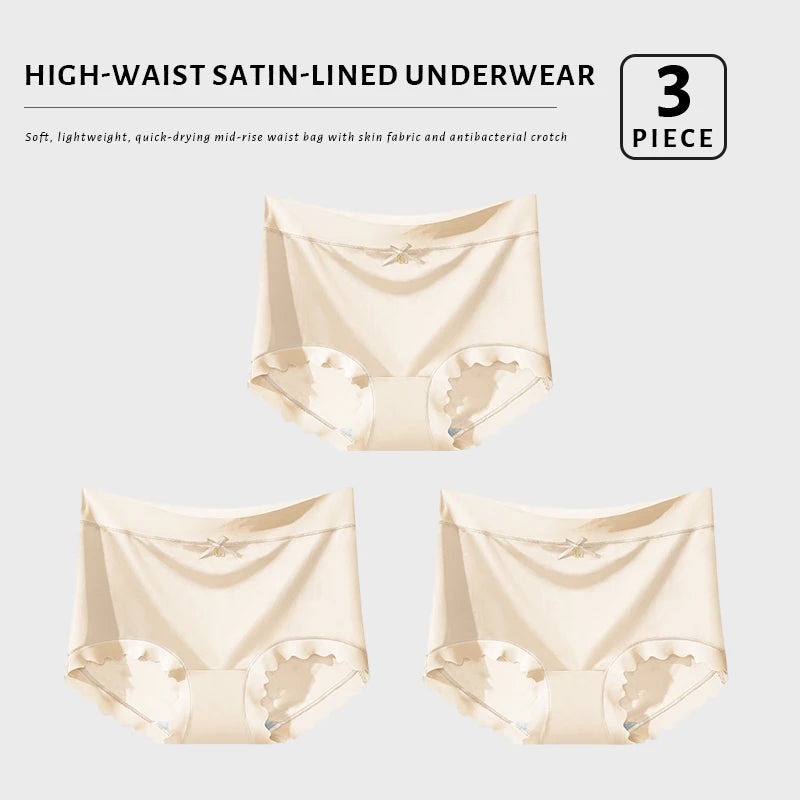 Lot de 3 Culottes en Soie Glacée Taille Haute - Bords Côtelés & Noeud