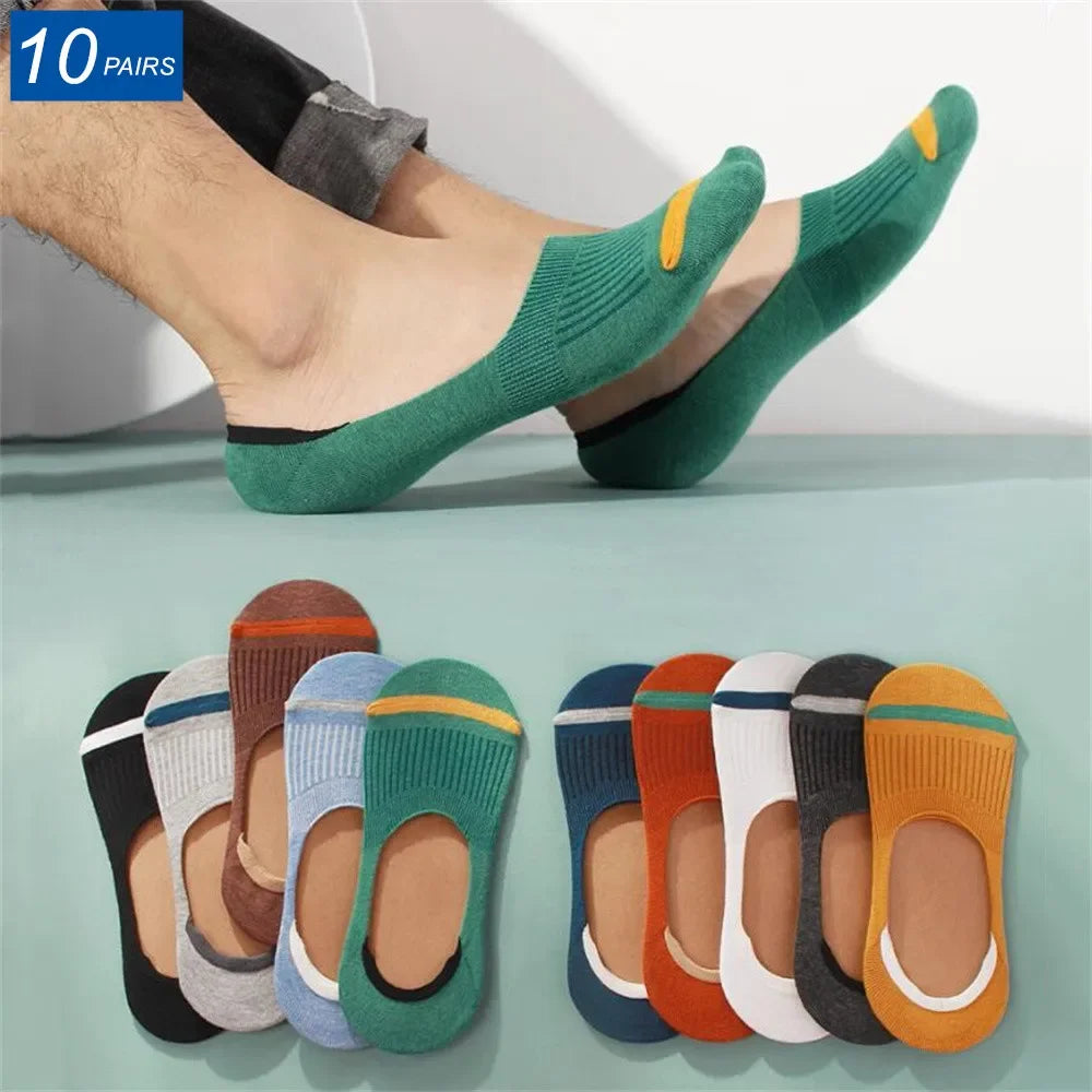 Lot 10 Paires Socquettes Invisibles Homme Coton — Antidérapant Silicone