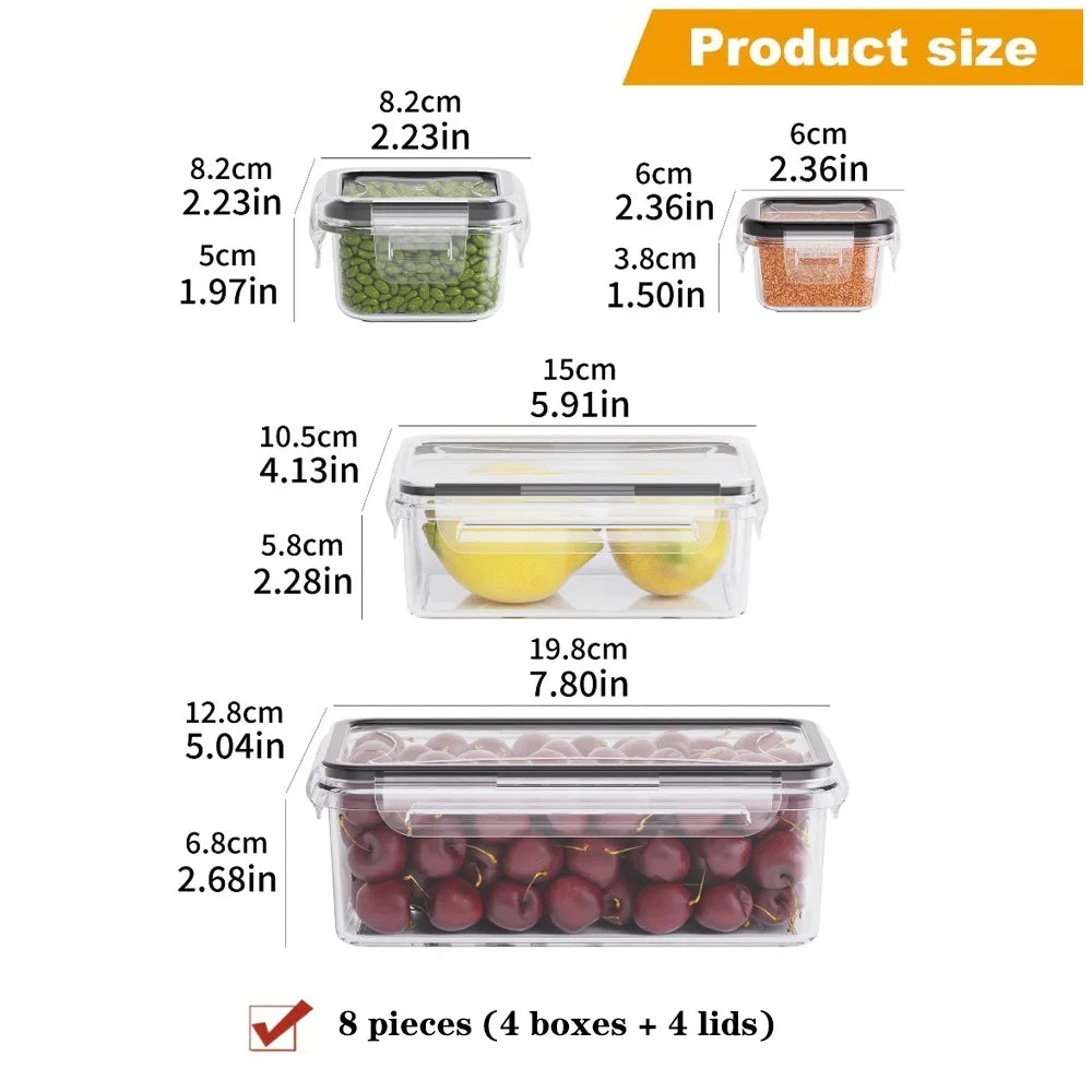 Ensemble de 8 Boîtes Alimentaires Hermétiques en PP – Compatibles Micro-ondes et Congélateur