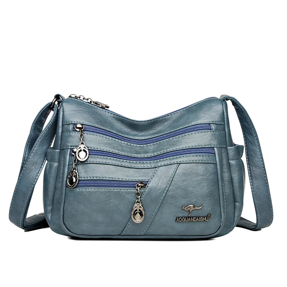 Soft PU Leather Crossbody Bag - Multi-Pocket