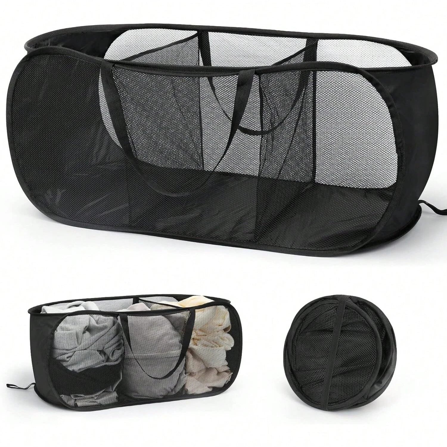 Grand Panier en Maille Pop-Up Pliable 3 Compartiments - Noir, Blanc & Couleurs