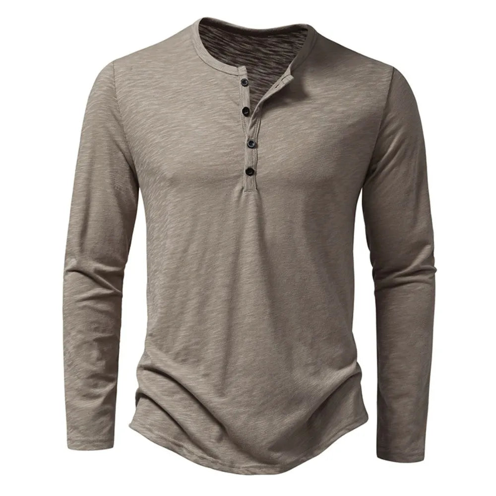 T-Shirt à Manches Longues - Encolure à Boutons